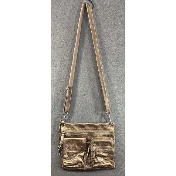 Fossil Pebble Grain Leather Crossbody Handbag Purse Bronze Metallic Pockets - Picture 5 of 14